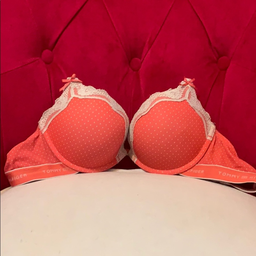 Tommy Hilfiger Pink Lace and Polka Dot Push Up Bra